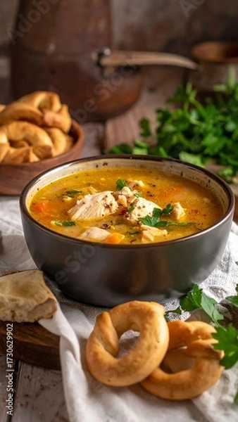 Obraz Delicious Creamy Vegetable Soup with Bread.