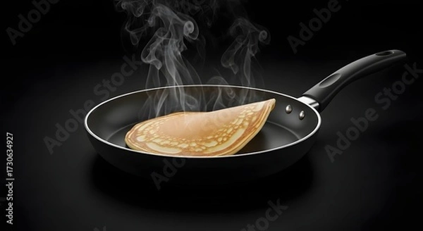 Obraz Non-stick frying pan with a pancake cooking, 