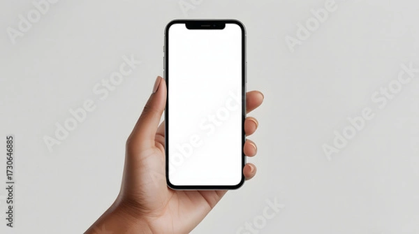 Fototapeta Person holding a modern smartphone with a blank white screen