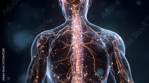 Fototapeta Transparent Human Body Showing Detailed Nervous System Structure