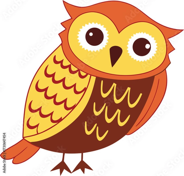 Fototapeta Whimsical Cartoon Owl Vector Illustration. Plump Friendly Owl with Expressive Eyes. Autumn Toned Owl Character Design.
