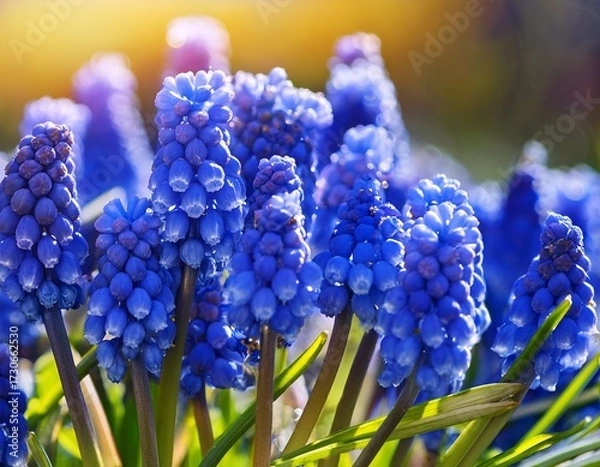 Fototapeta magnificent close up of grape hyacinth flowers in full bloom