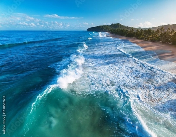 Fototapeta overhead photo of crashing waves on the shoreline tropical beach surf abstract aerial ocean view the beach is a natural and beautiful place to visit ai genere genial vague image de ocean hd fonds d