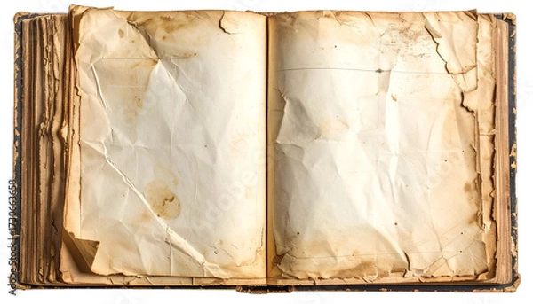 Fototapeta Historic Open Book with Aged Empty Paper Pages and Damaged Binding for Antique Background Design
