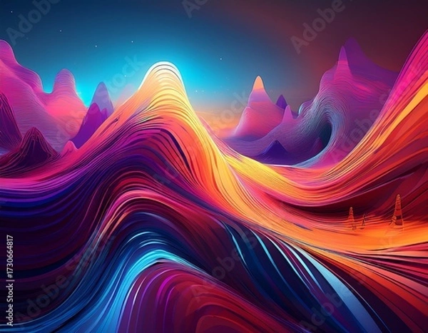 Fototapeta abstract digital landscape with vivid colors and dynamic flowing shapes