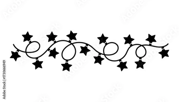 Fototapeta Garland with stars. Black silhouette. Horizontal front and side views. Vector simple flat graphic illustration. Isolated object on a white background.