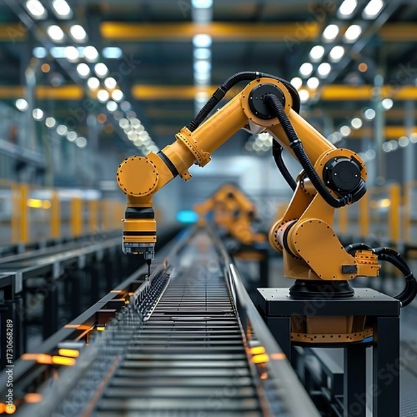Fototapeta Robotic arm in factory.