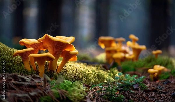 Obraz Eierwschwammerl / Pfifferlinge im Wald, Herbst