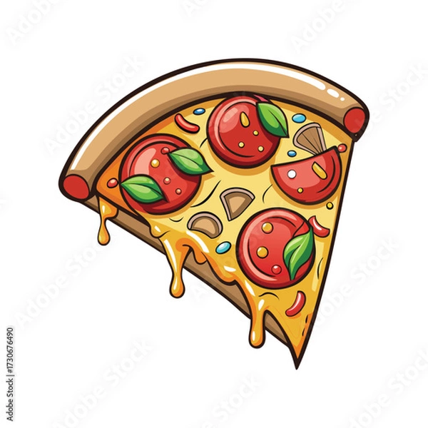 Fototapeta Pizza Slice with Toppings Vector Illustration