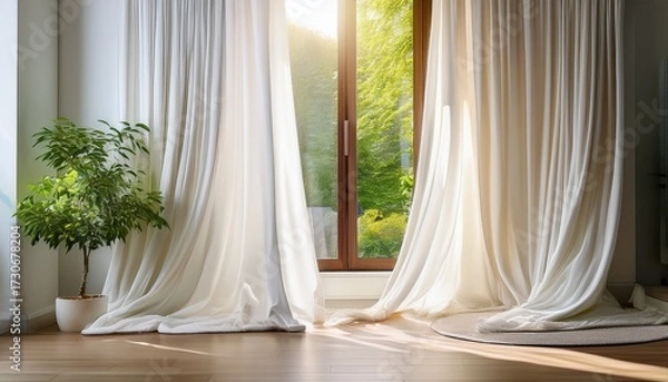 Obraz white curtains at the window in the modern home decorations for living room