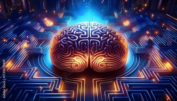 Obraz navigate your mind s maze illuminated pathways to enhanced focus and problem solving this captivating image showcases a brain at the heart of a luminous maze symbolizing the journey of learning and