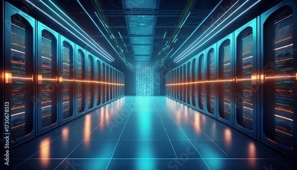 Obraz big data center technology warehouse with servers information digitalization starts saas cloud computing web service generative ai