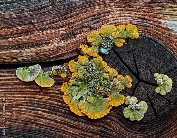 Obraz lichen pattern on wood macro texture concept background image for design abstract art or creative visual media projects