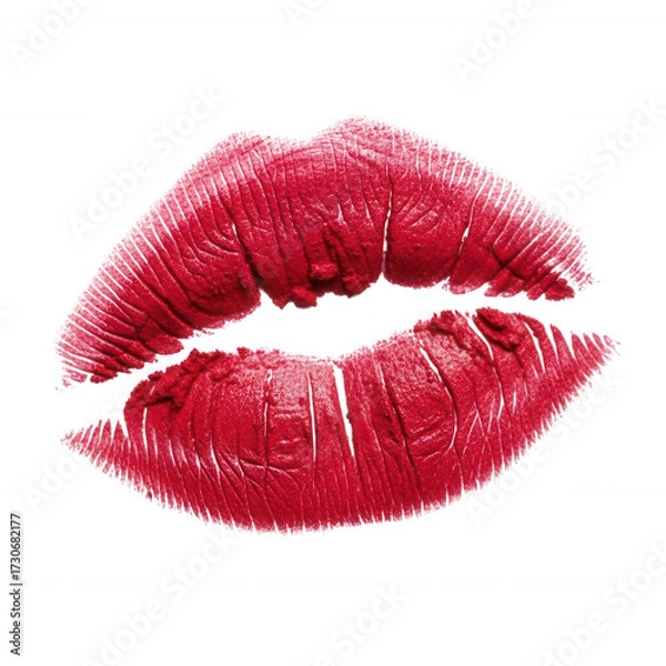 Fototapeta Red lipstick kiss mark isolated on a transparent background image