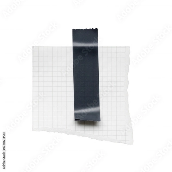 Fototapeta Torn graph paper with dark tape isolated on a transparent background grid