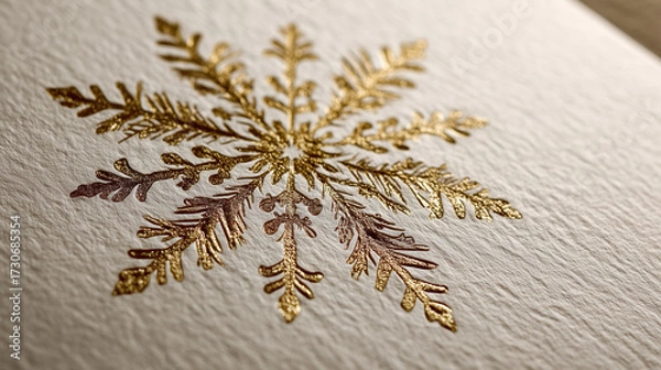 Fototapeta Elegant gold snowflake design embossed on textured card background  