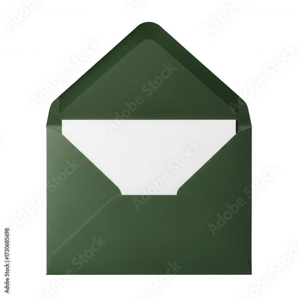Fototapeta Green envelope with white paper isolated on a transparent background open