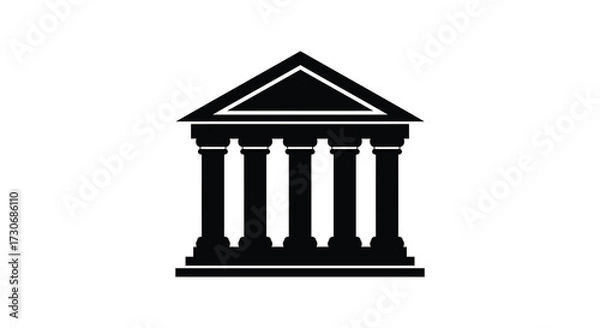 Fototapeta Classic greek temple with pillars and triangular pediment silhouette