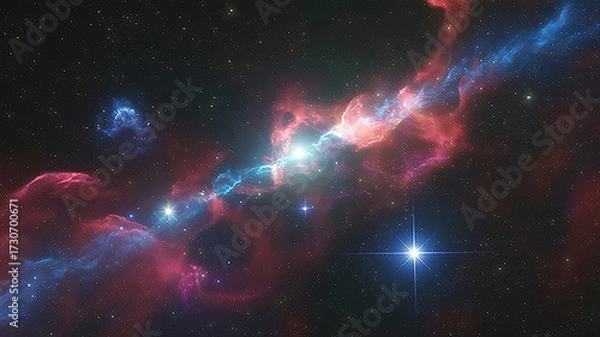 Fototapeta Vibrant cosmic nebula with glowing stars and gas clouds space galaxy