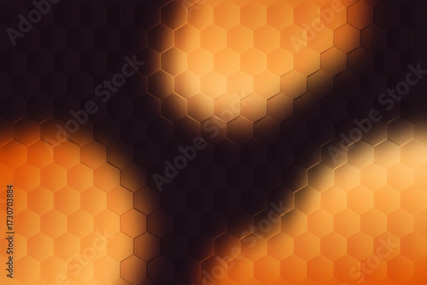 Fototapeta Abstract Honeycomb Grid with Luminous Orange Blurs and Dark Voids.