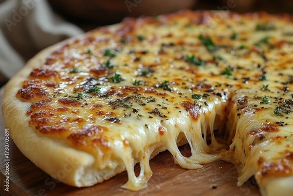 Fototapeta peperroni cheese pizza, macro shot, cheese pull of a slice, focus on the cheese and vibrant toppings
