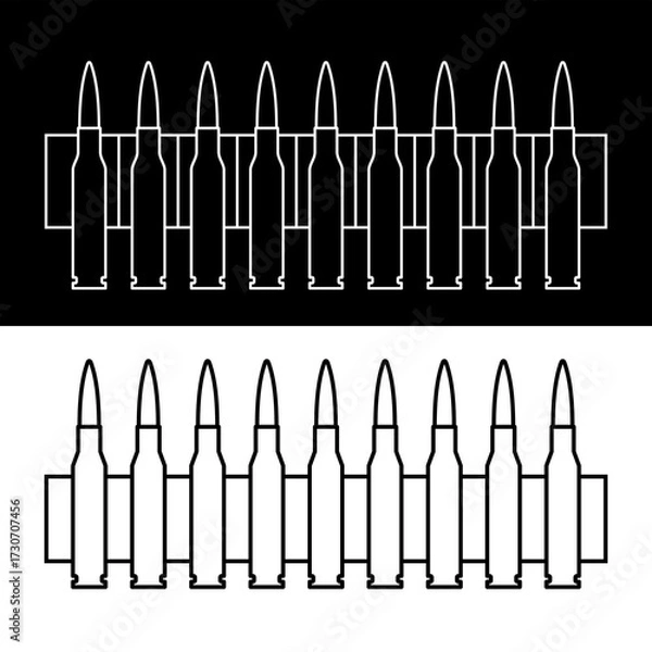Fototapeta Machine gun belt icon. Cartridge belt, symbol of army or war. Cartridges, attributes of soldiers, shooting or automatic firearms. Raster icon.
