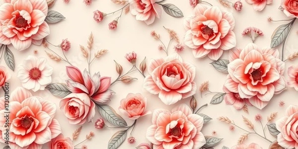 Fototapeta Elegant, continuous floral pattern with soft hues and intricate details,  scrapbooking,  texture