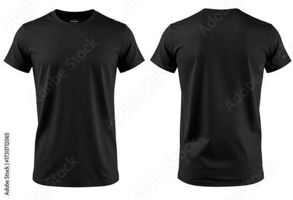 Fototapeta High-resolution black t-shirt mockup, front and back views, isolated on white,  template,  mockup