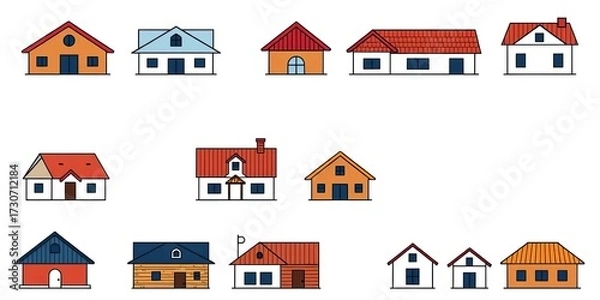 Fototapeta Simple vector icons depicting various roof styles, suitable for website design,  flat,  design
