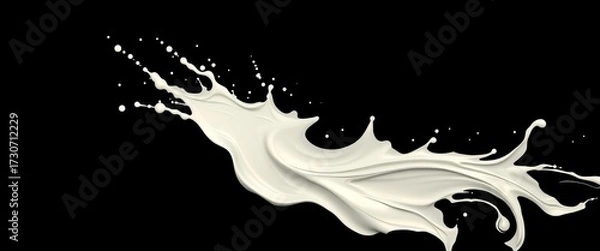 Fototapeta Elegant white splash on black, creating abstract floral pattern,   dark,   art