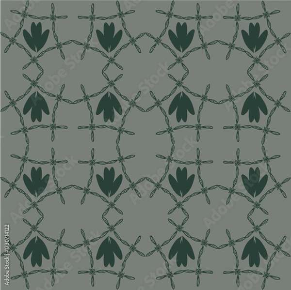 Fototapeta Seamless geometric floral pattern set in green tones