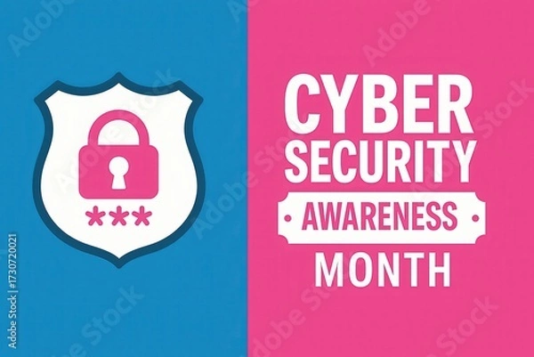 Fototapeta Cyber Security Awareness Month Banner with Shield, Lock, and Digital Data Protection Concept for October Awareness Design Generative AI
