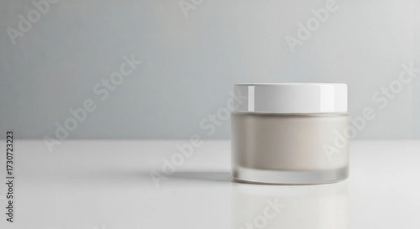 Fototapeta Studio Product Shot of Unbranded Frosted Glass Cream Jar on White Surface with Copy Space