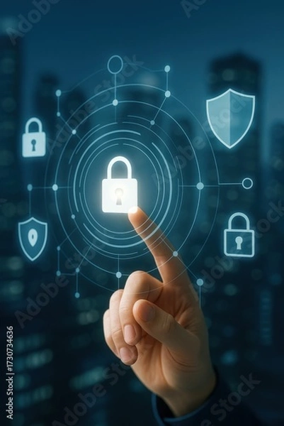 Fototapeta Secure Digital Connections with Modern Cybersecurity Concepts and Lock Symbols in Technology