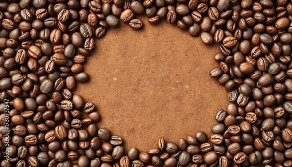 Fototapeta Rich brown coffee beans fill the frame, creating a textured background, advertising, natural