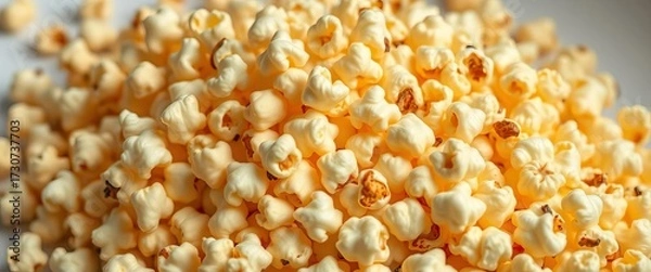 Fototapeta A perfectly square portion of popcorn, kernels in various stages of popping,  movie night,  studio