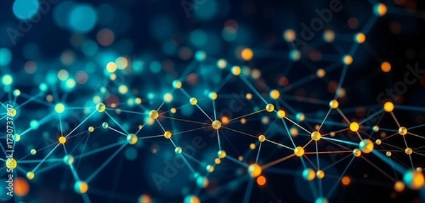 Fototapeta Blockchain network visualized as abstract nodes and connections,  peer-to-peer,  money