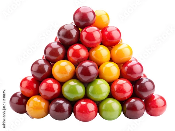 Fototapeta A pyramid of colorful gumballs isolated on transparent background