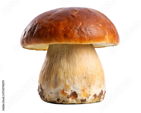 Fototapeta A single large porcini mushroom with a brown cap and thick stem isolated on transparent background