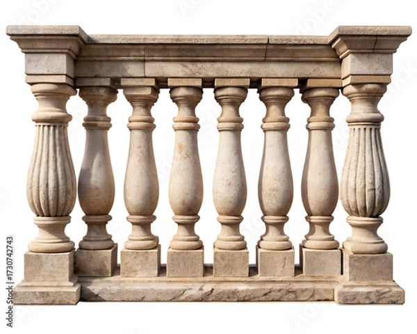 Fototapeta Stone balustrade with decorative pillars isolated on transparent background