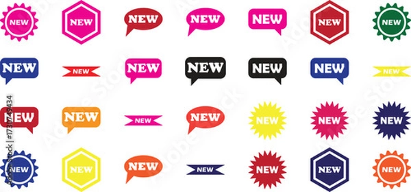 Fototapeta Colorful vector set of modern 'NEW' labels and badges for promotion.