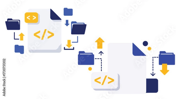 Fototapeta Document icon with code symbol and digital file exchange concept_2 style variations