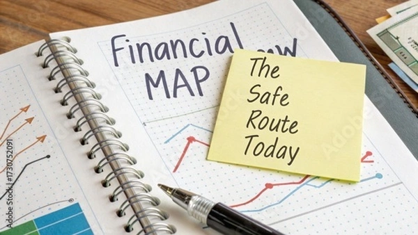 Fototapeta Financial map with a safe route today note