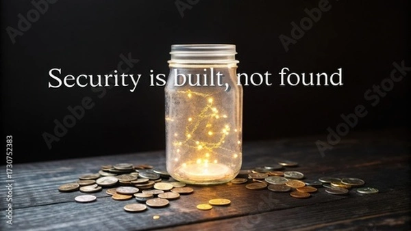 Obraz Jar filled with glowing lights sits on coins