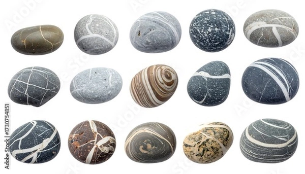 Fototapeta Assorted smooth stones, top-down view