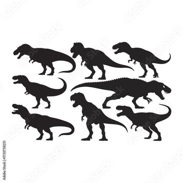 Fototapeta Vector Collection of dinosaur silhouettes isolated on white background