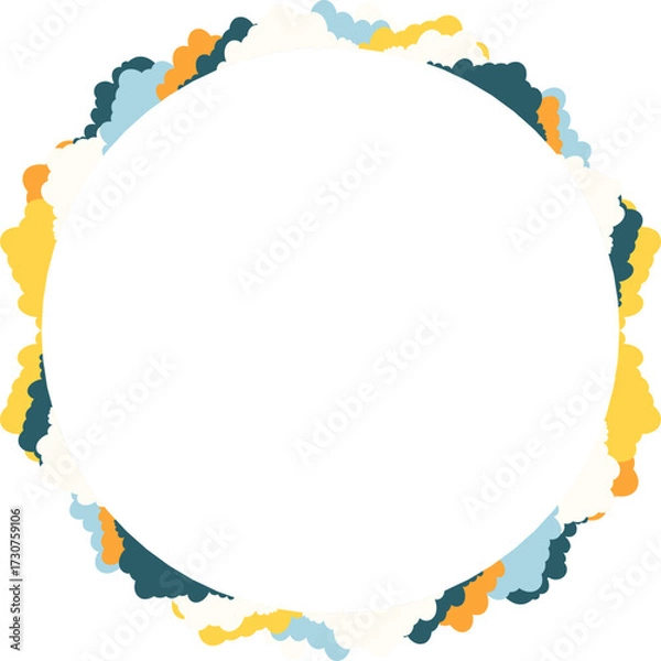 Fototapeta White clouds simple square frame. Fluffy clouds in the blue sky template. Baby shower design