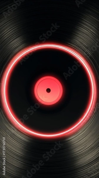 Fototapeta Glowing Circular Record with Radiant Border on Dark Background for Music and Art Themes