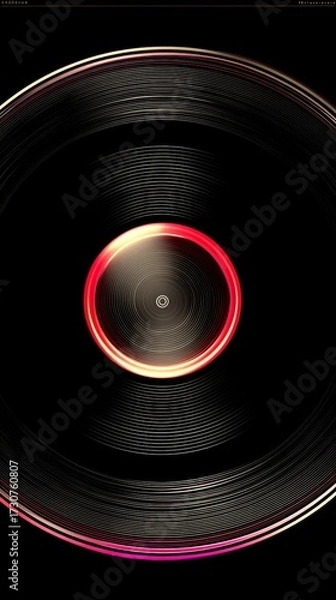 Fototapeta Abstract Art Featuring a Glowing Vinyl Record on a Black Background with Circular Spin Design Elements