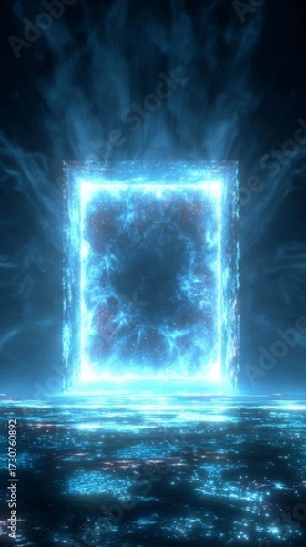 Fototapeta Futuristic Glowing Portal Frame in the Metaverse with Etheric Visuals and Dreamy Aesthetic